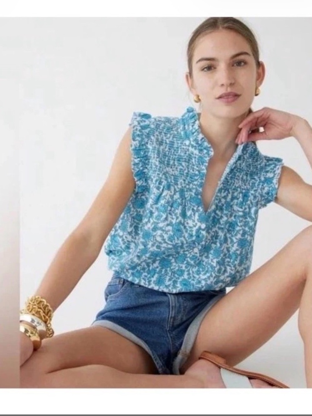 J. Crew Garden Soft Gauze Top In Blue Blooms Floral Tank
Ruffle Women's M